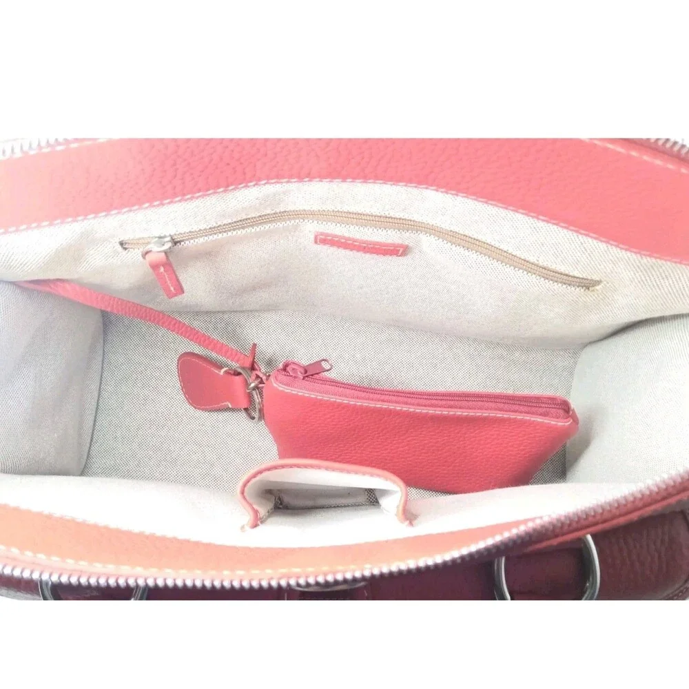 Dooney & Bourke Red Leather Double Pocket Tote Bag & Matching Pouch Retail $425